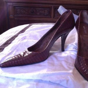 Miu Miu Brown Reptile Embossed Leather Pointed Toe